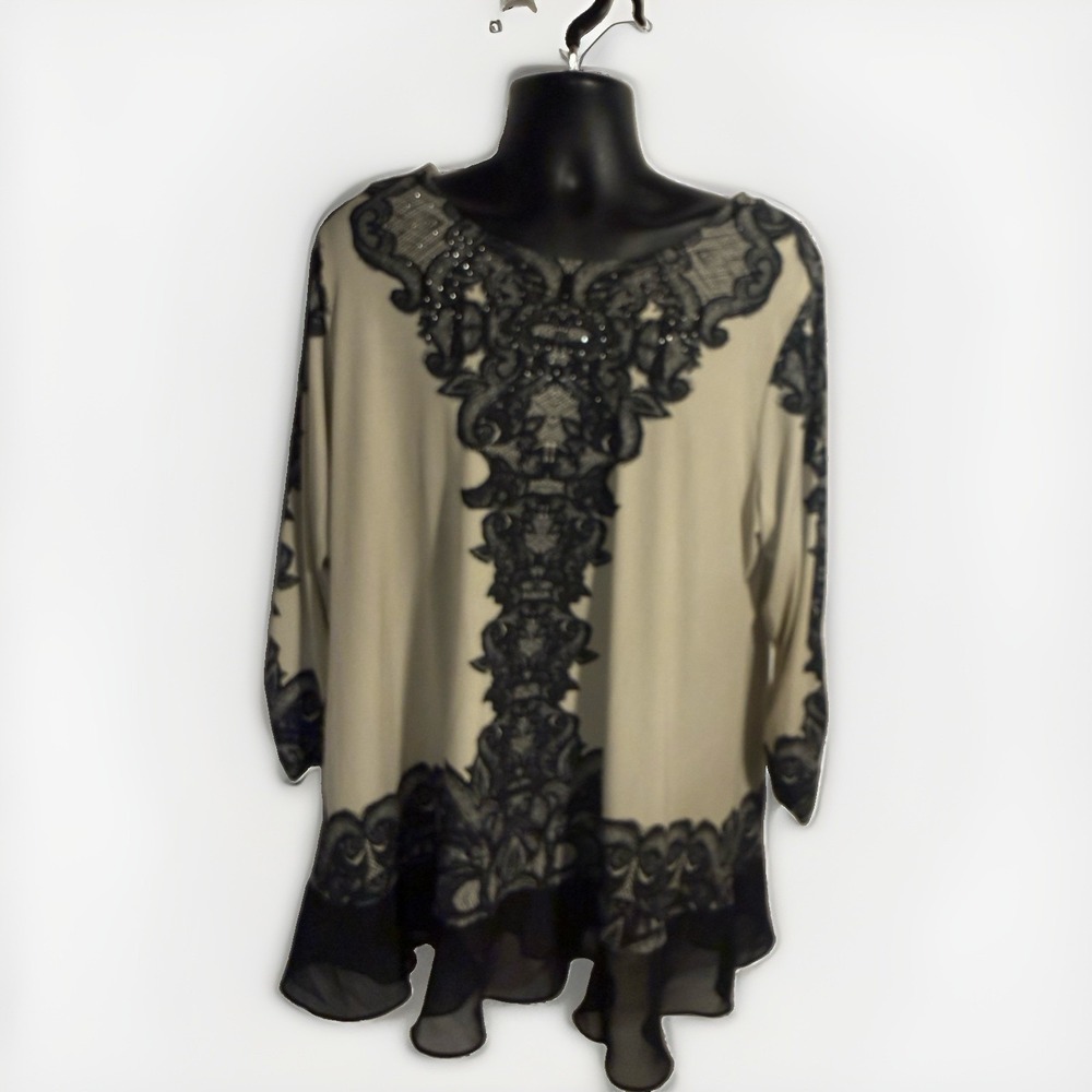 Style & Co Dramatic Slinky Print Tunic Top Size 2XL Flowing Sleeve Scoop Neck